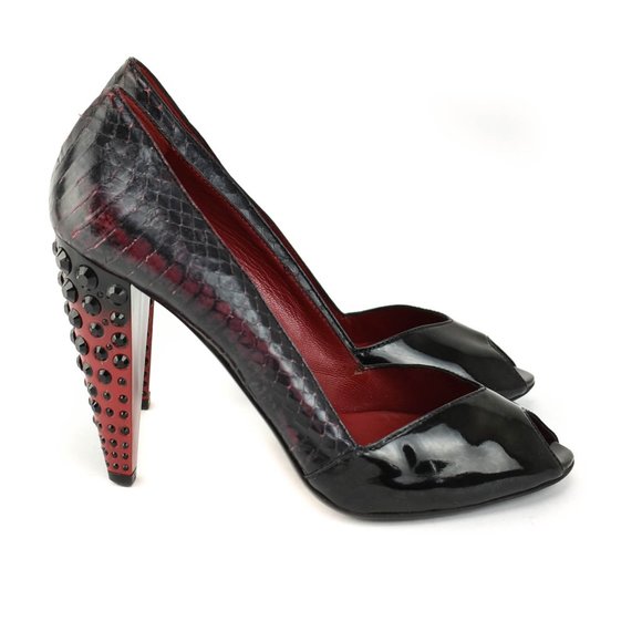 MIU MIU: Black, Leather & "Python" Crystal Heels - Picture 6 of 10